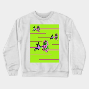 Hummingbirds and pink flowers on green Crewneck Sweatshirt